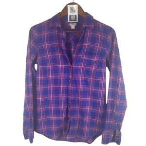 JCrew navy red white plaid button up //  XS